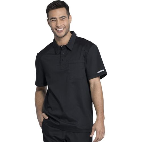 Cherokee Men's Polo Scrub Top, Modern Sporty V-Neck with Breathable Mesh Fabric WW615 Thumbnail